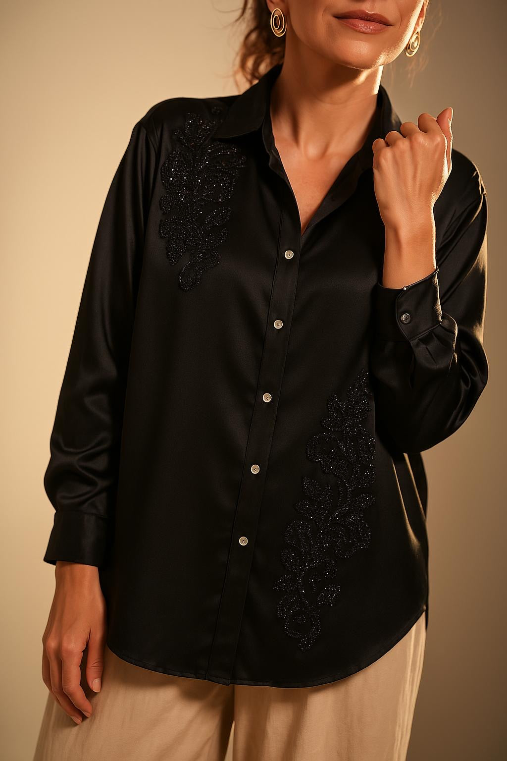 Camisa Cetim Bordada